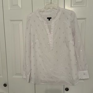 Talbots, RUFFLE NECK TUNIC, white, fully lined, with silver, L